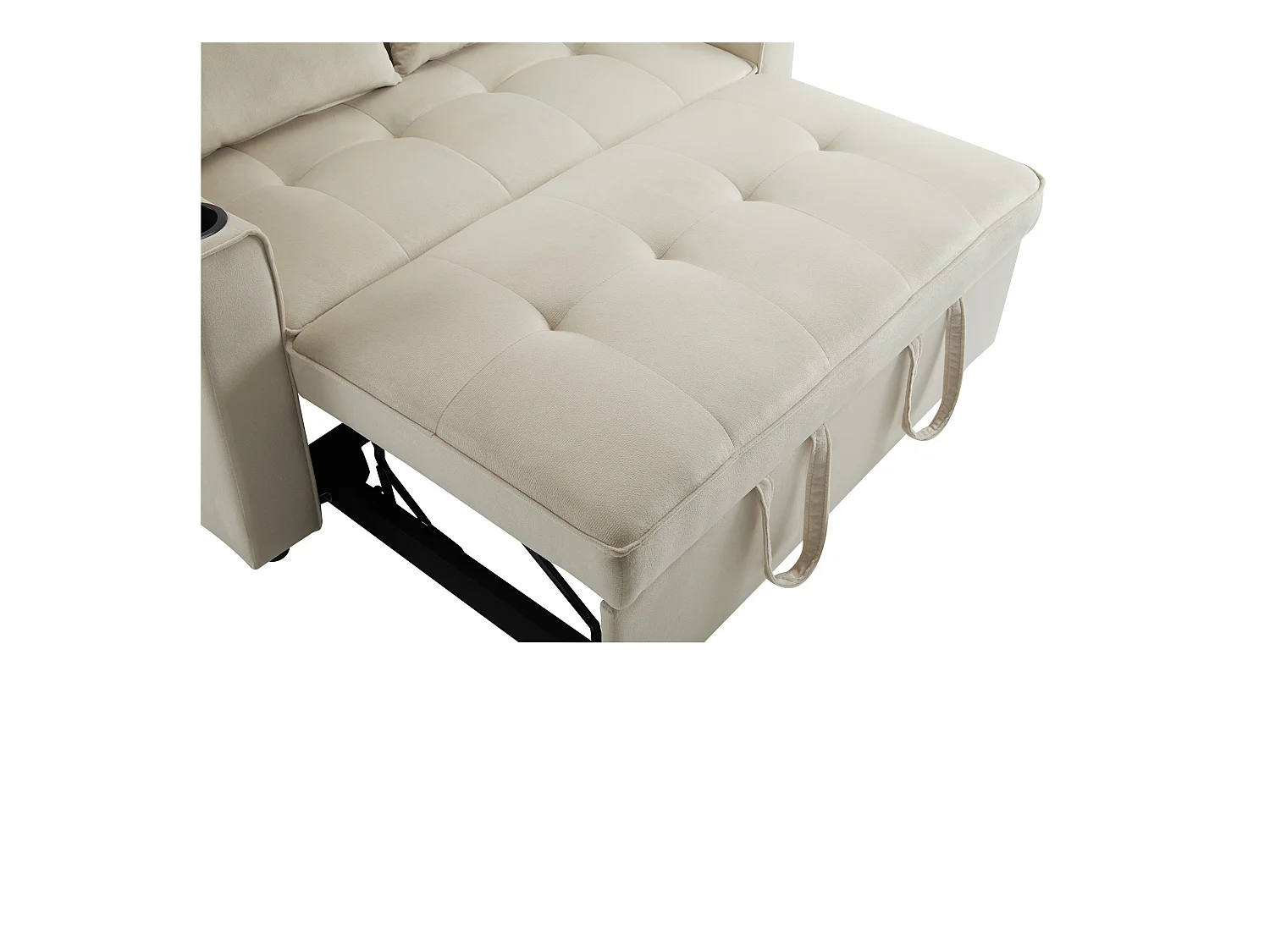 Canapé 2 places beige - Fauteuil convertible avec porte-gobelet et poche de rangement - coussins et roulettes