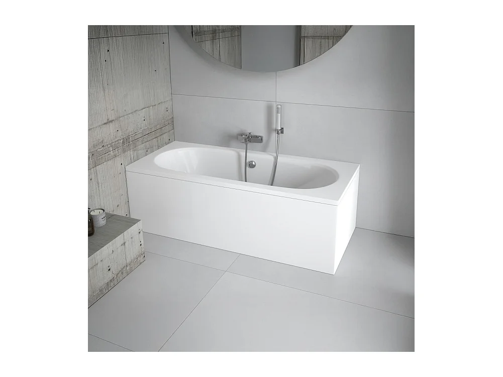 Baignoire rectangulaire 150x75 VITAE acrylique blanc + Support stabilisateur en polystyrène + Pieds + Vidage à chromé