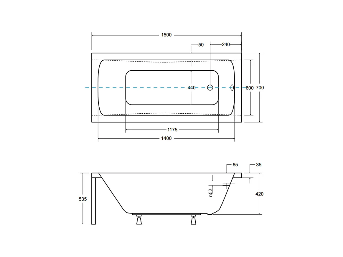 Badewanne Rechteck OPTIMA 150x70 | Ablauf & Füße GRATIS !
