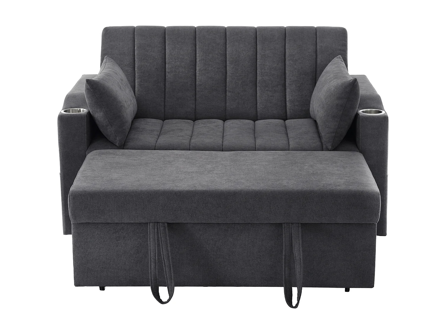 Canapé 2 places gris - Fauteuil convertible avec porte-gobelet et poche de rangement - pour salon et chambre