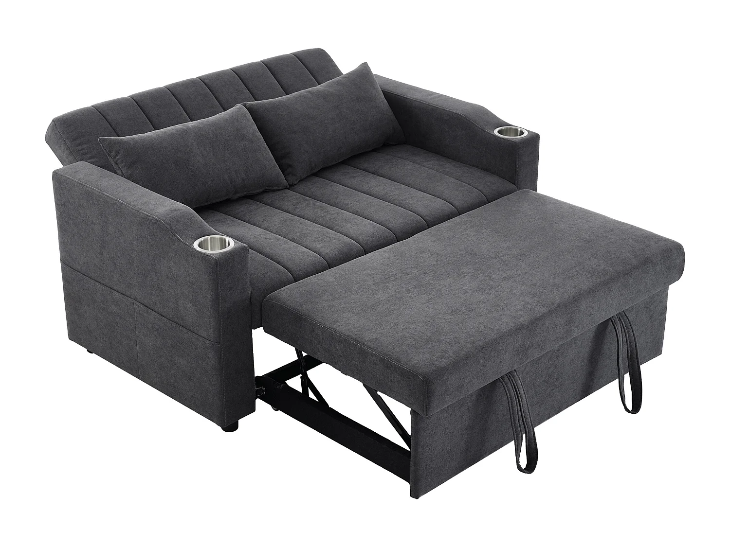 Canapé 2 places gris - Fauteuil convertible avec porte-gobelet et poche de rangement - pour salon et chambre