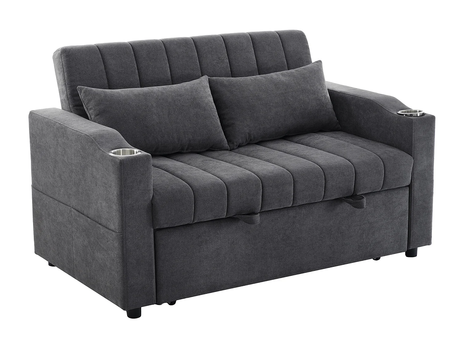 Canapé 2 places gris - Fauteuil convertible avec porte-gobelet et poche de rangement - pour salon et chambre