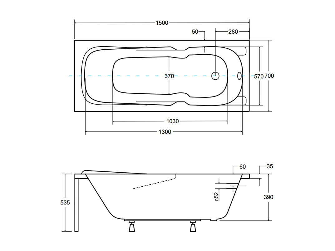 Badewanne Rechteck MAJKA 150x70 mit Wannenträger | Ablauf & Füße GRATIS !