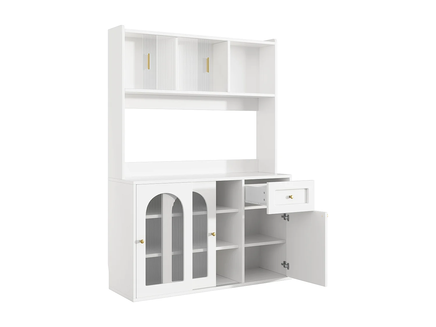 Vitrine blanc - Meuble à manger avec 5 portes et 1 tiroir - étagères réglables et lumières LED