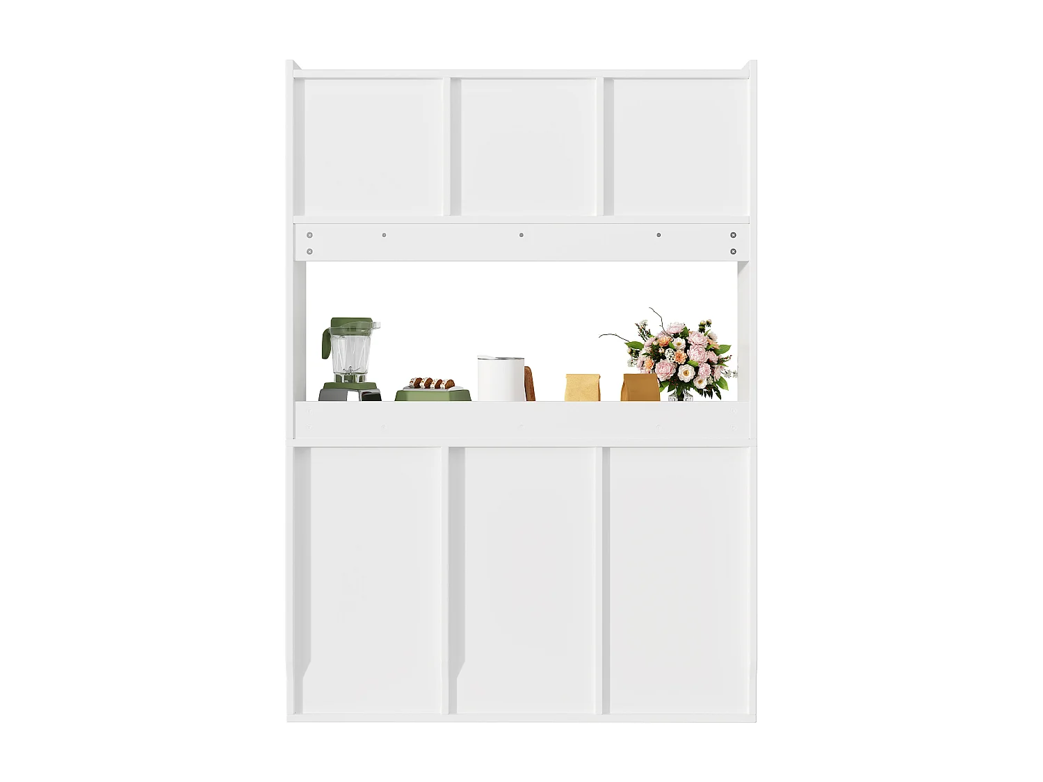 Vitrine blanc - Meuble à manger avec 5 portes et 1 tiroir - étagères réglables et lumières LED