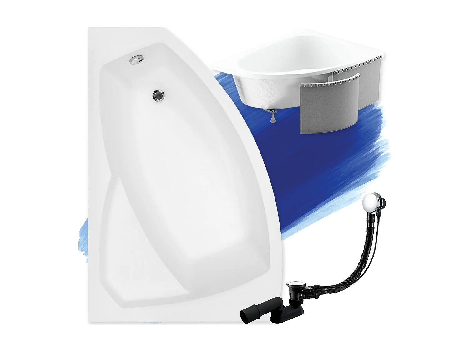 Badewanne Eckwanne RIMA 140x90 Links mit Styroporverkleidung | Ablauf & Füße GRATIS !