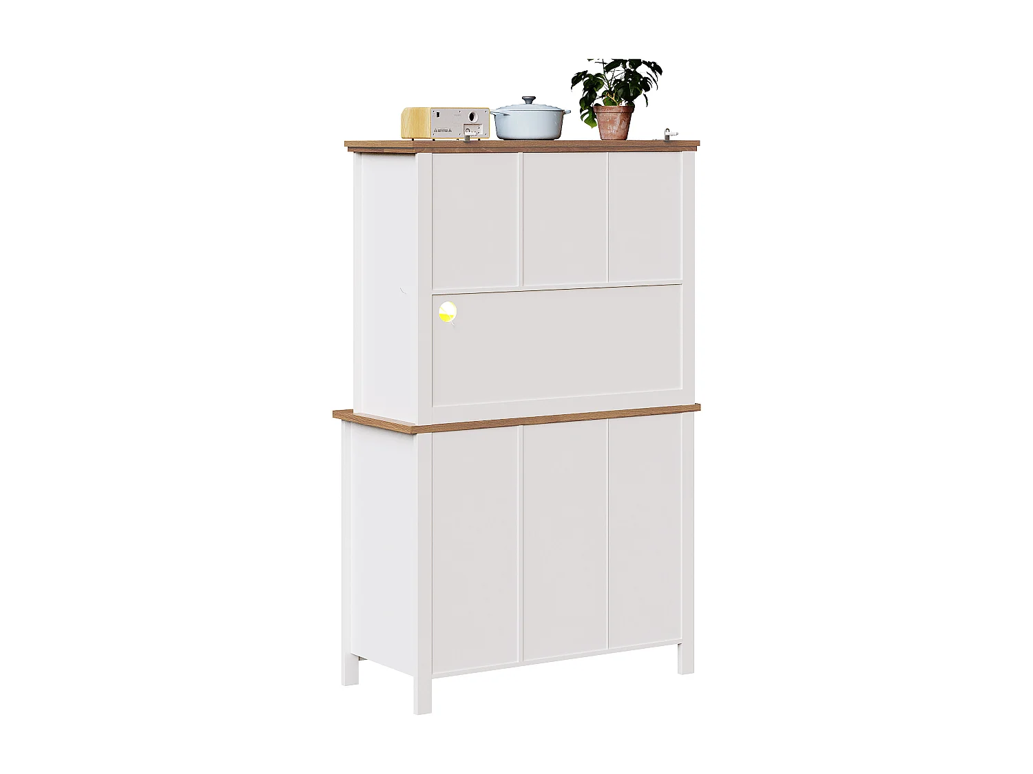 Credenza alta bianca - Credenza con 1 cassetto e 5 ante - Illuminazione a LED e vano portaoggetti aperto - per cucina e soggiorno