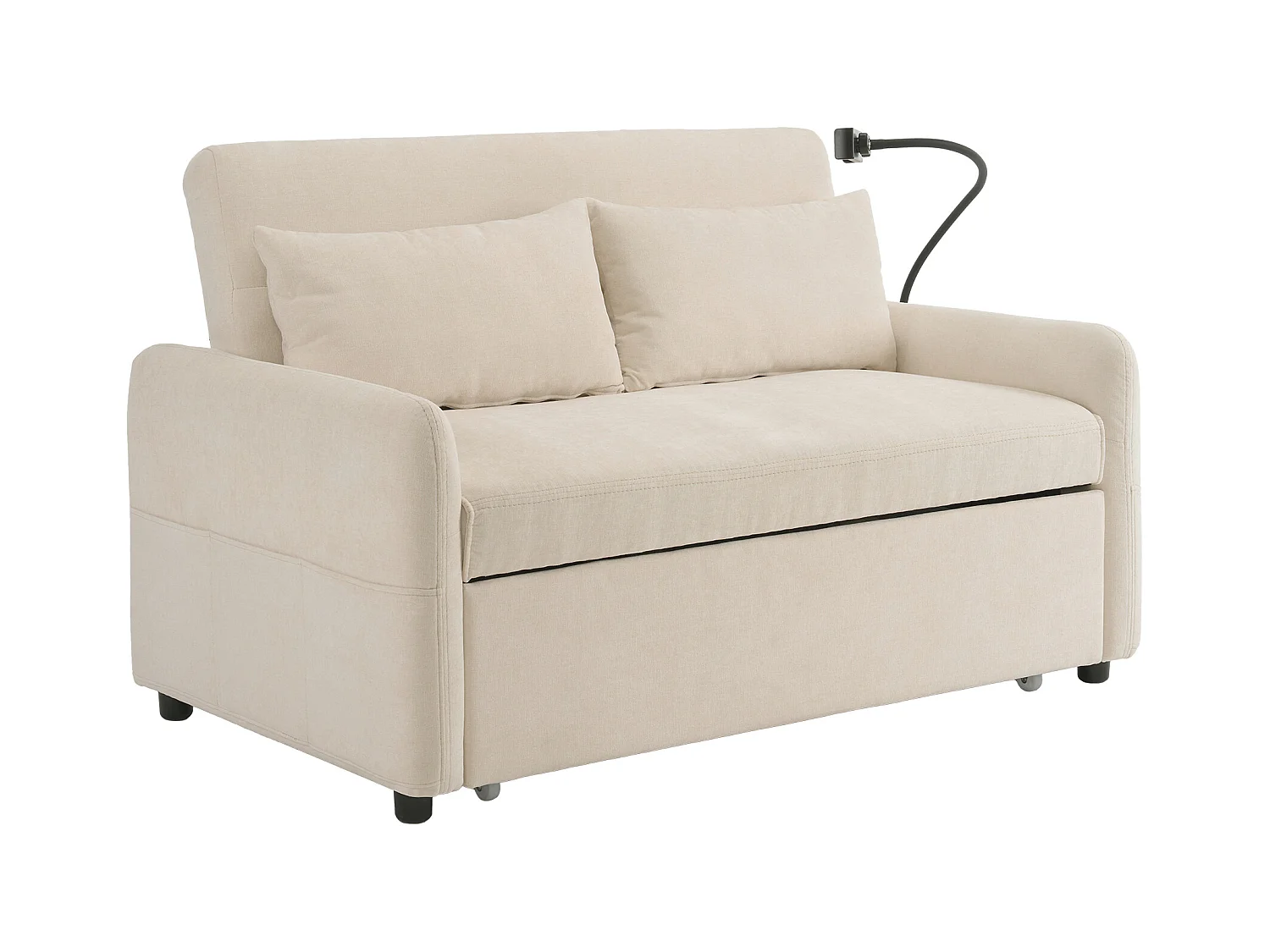 Canapé droit beige - Canapé pliant avec support téléphone et poche de rangement - dossier réglable - pour salon et chambre