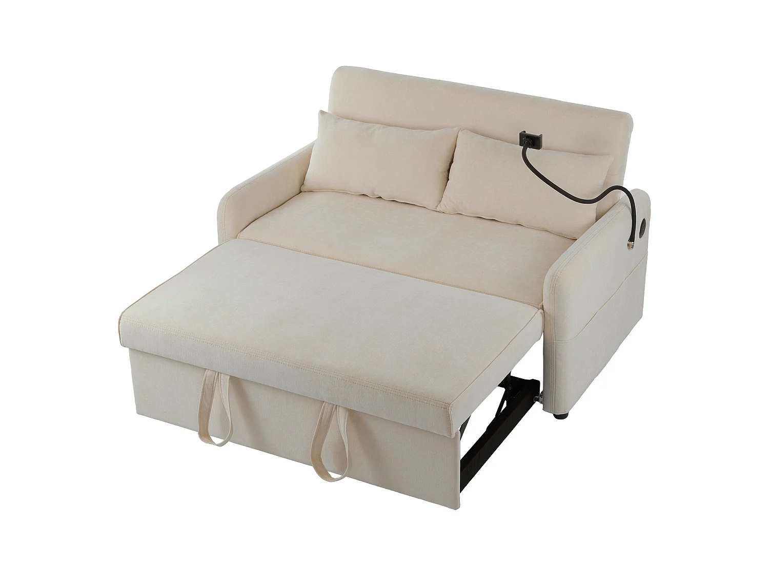 Canapé droit beige - Canapé pliant avec support téléphone et poche de rangement - dossier réglable - pour salon et chambre