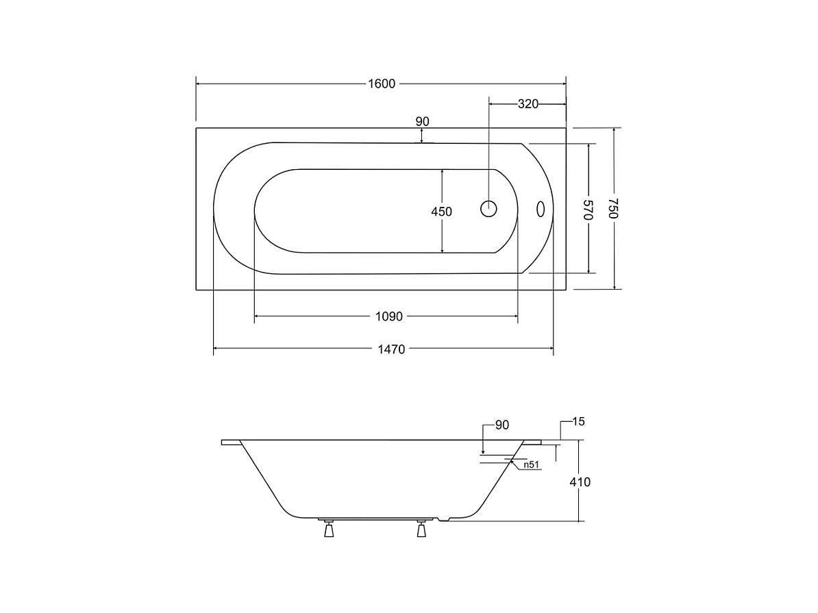 Badewanne Rechteck INTRICA SLIM 160x75 mit Styroporverkleidung Ablage 4cm | Ablauf & Füße GRATIS !
