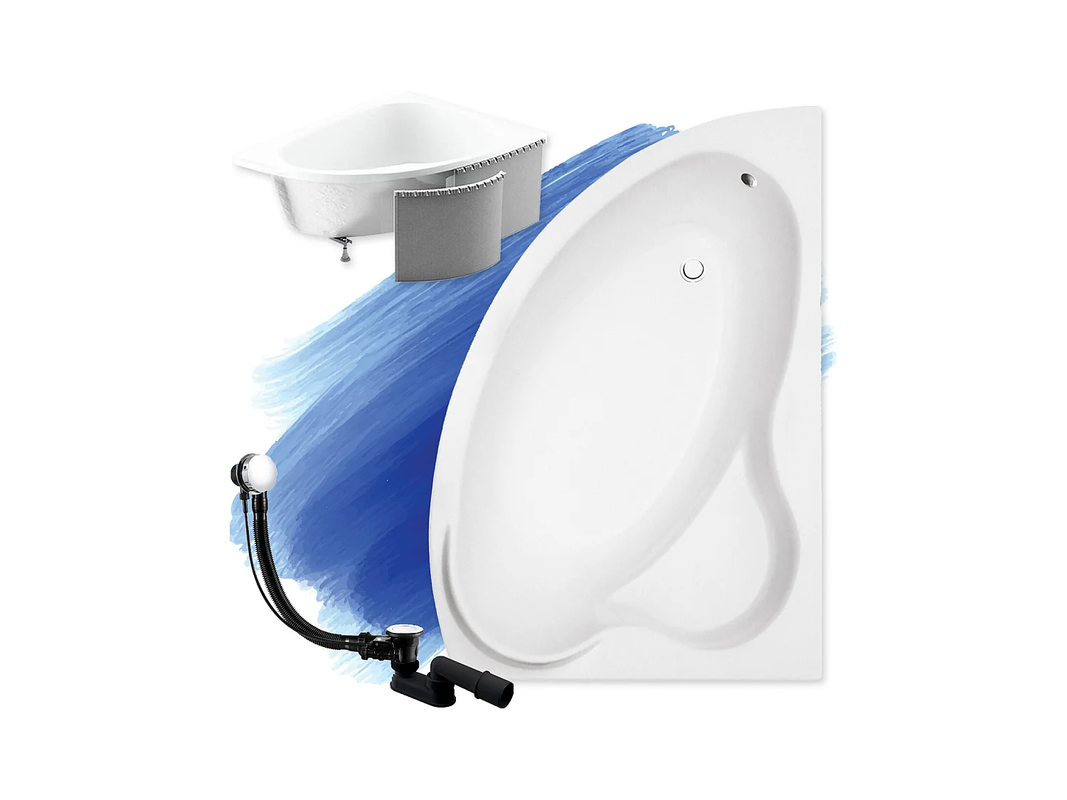 Badewanne Eckwanne ADA 140x90 Rechts mit Styroporverkleidung | Ablauf & Füße GRATIS !