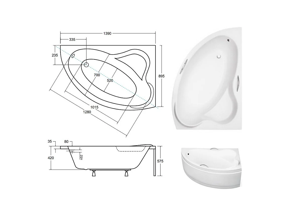 Badewanne Eckwanne ADA 140x90 Rechts mit Styroporverkleidung | Ablauf & Füße GRATIS !