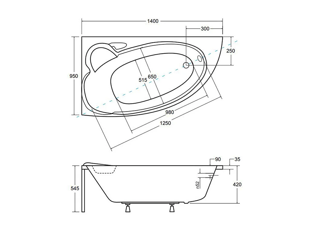 Hoekbad FINEZJA 140x95 links met acrylrand | Afvoer &amp; voeten GRATIS!