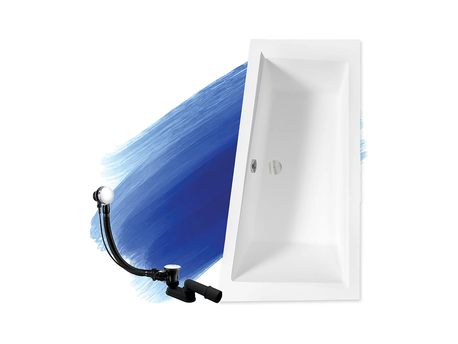 Baignoire asymétrique 150x85 Droite INTIMA SLIM acrylique blanc, sans Habillage + Pieds + Vidage à chromé