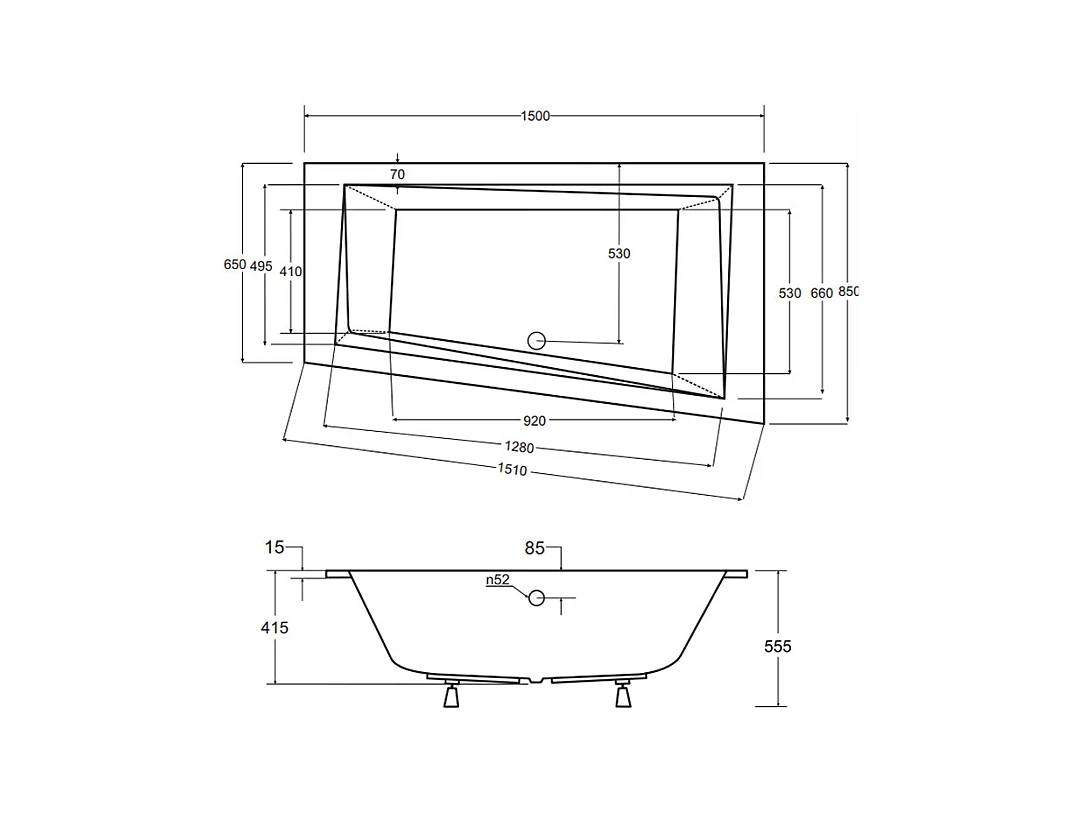 Badewanne Eckwanne INTIMA SLIM 150x85 Rechts | Ablauf & Füße GRATIS !