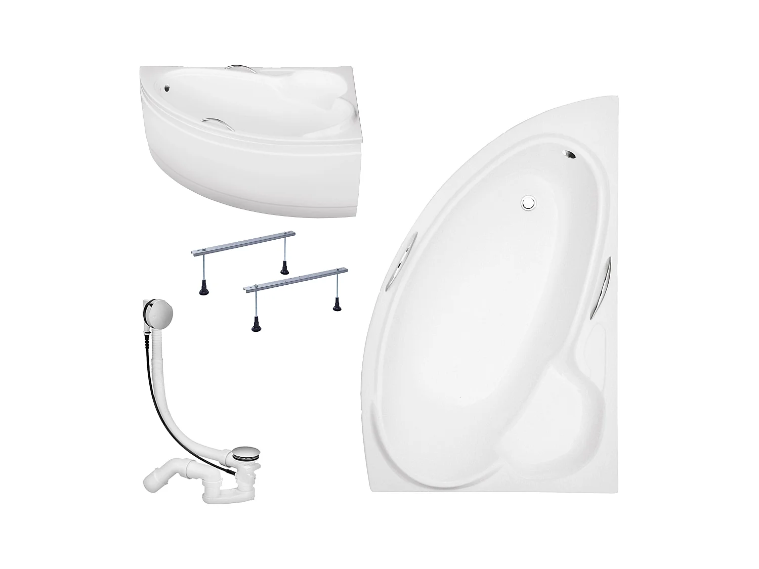 Baignoire asymétrique 150x95 Droite BIANKA acrylique blanc + avec Tablier + Pieds + Vidage à chromé