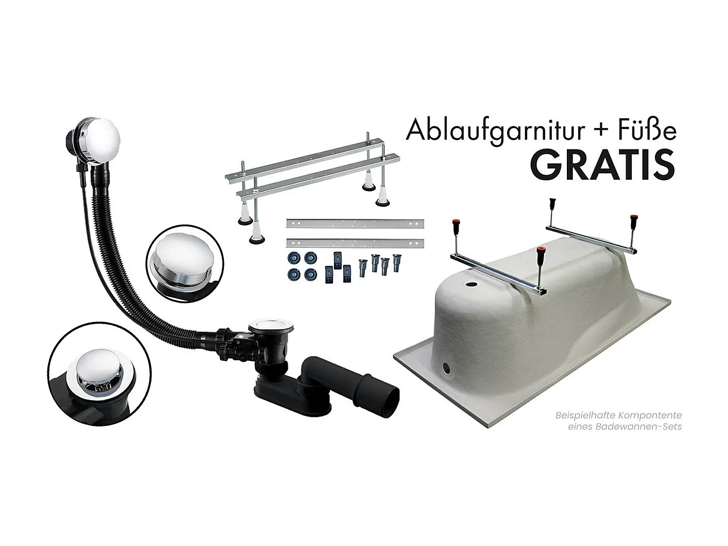 Baignoire asymétrique 150x95 Droite BIANKA acrylique blanc + avec Tablier + Pieds + Vidage à chromé