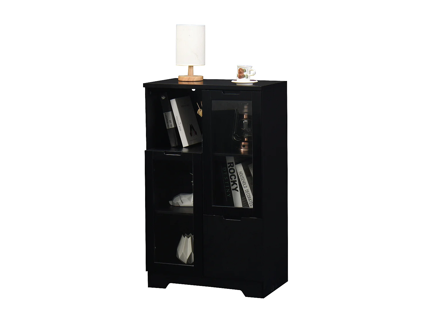 Vitrine noir - Meuble à manger avec 2 portes et 1 tiroir - rangement ouvert - pour chambre et salon