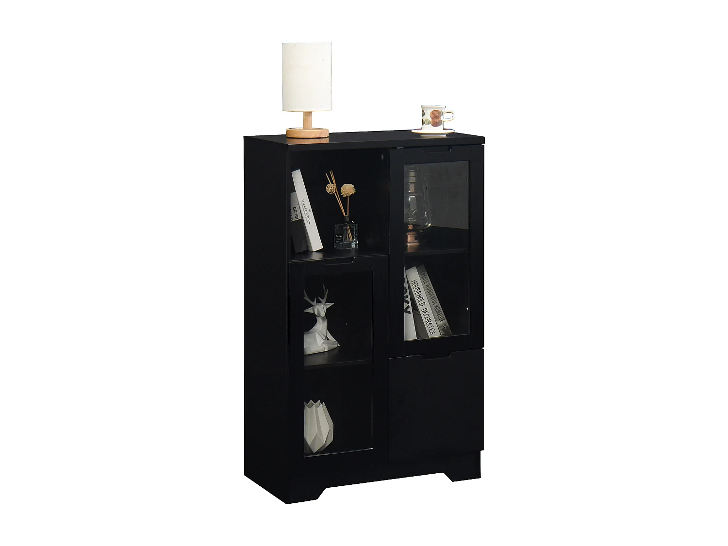 Vitrine noir - Meuble à manger avec 2 portes et 1 tiroir - rangement ouvert - pour chambre et salon