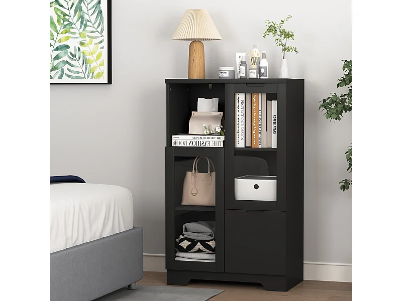 Vitrine noir - Meuble à manger avec 2 portes et 1 tiroir - rangement ouvert - pour chambre et salon