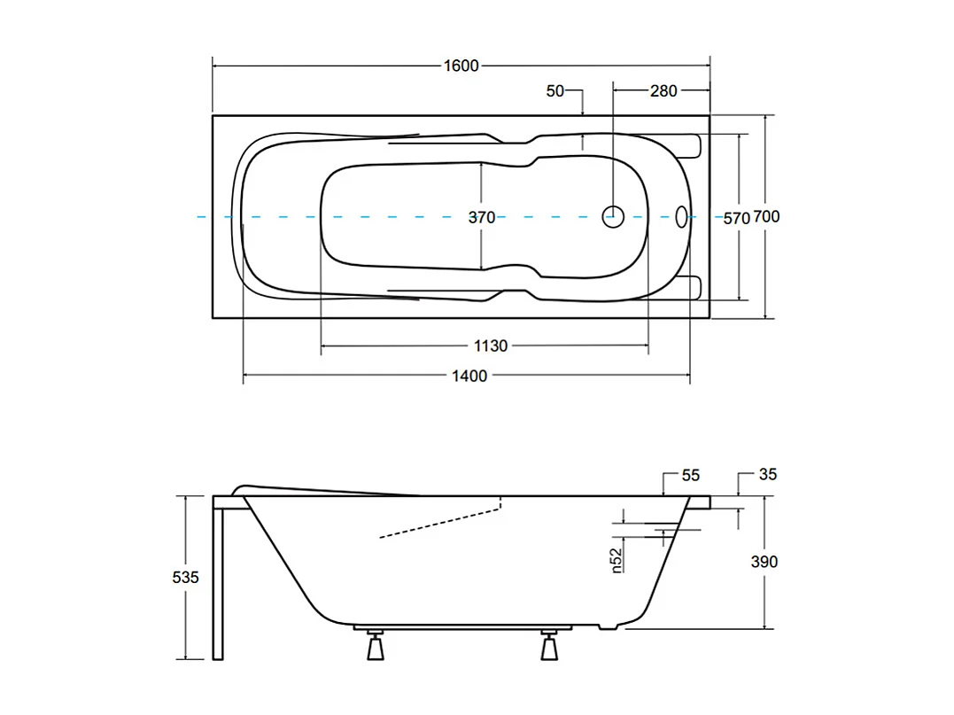 Badewanne Rechteck MAJKA 160x70 mit AcrylSchürze | Ablauf & Füße GRATIS !