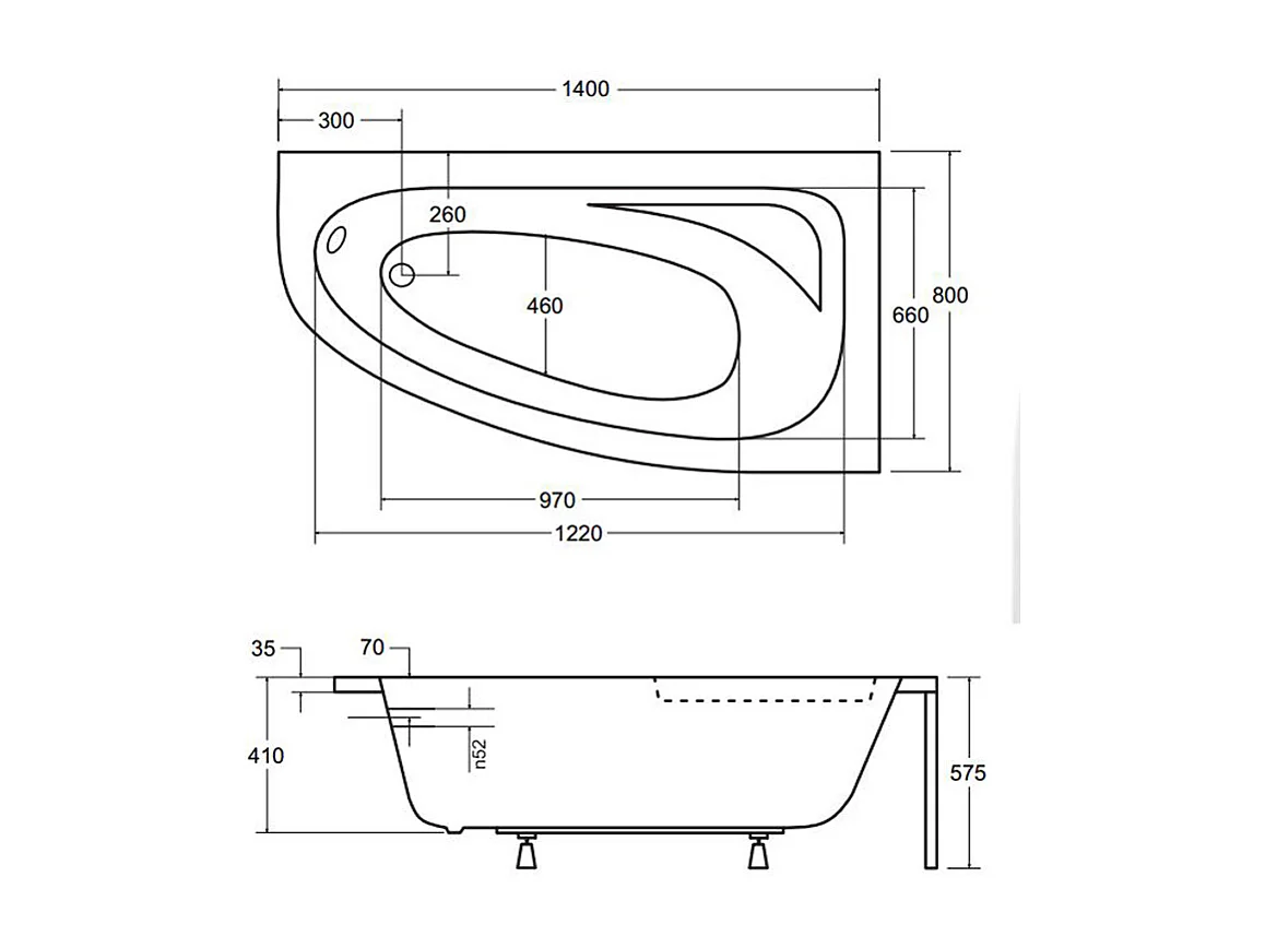 Hoekbad CORNEA 140x80 rechts met piepschuim bekleding | Afvoer &amp; voeten GRATIS!