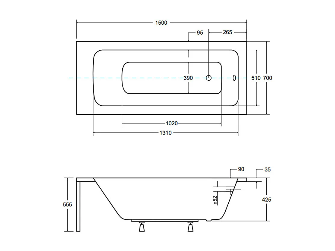Badewanne Rechteck TALIA 150x70 | Ablauf & Füße GRATIS !