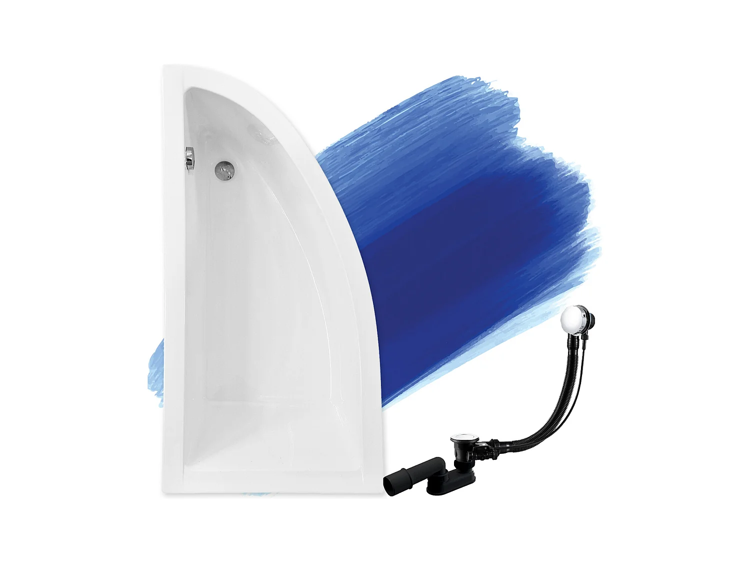 Baignoire asymétrique 140x70 Gauche PRAKTIKA acrylique blanc, sans Habillage + Pieds + Vidage à chromé