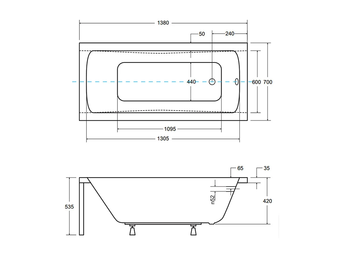 Badewanne Rechteck OPTIMA 140x70 + Bambus Badewannenablage | Ablauf & Füße GRATIS !