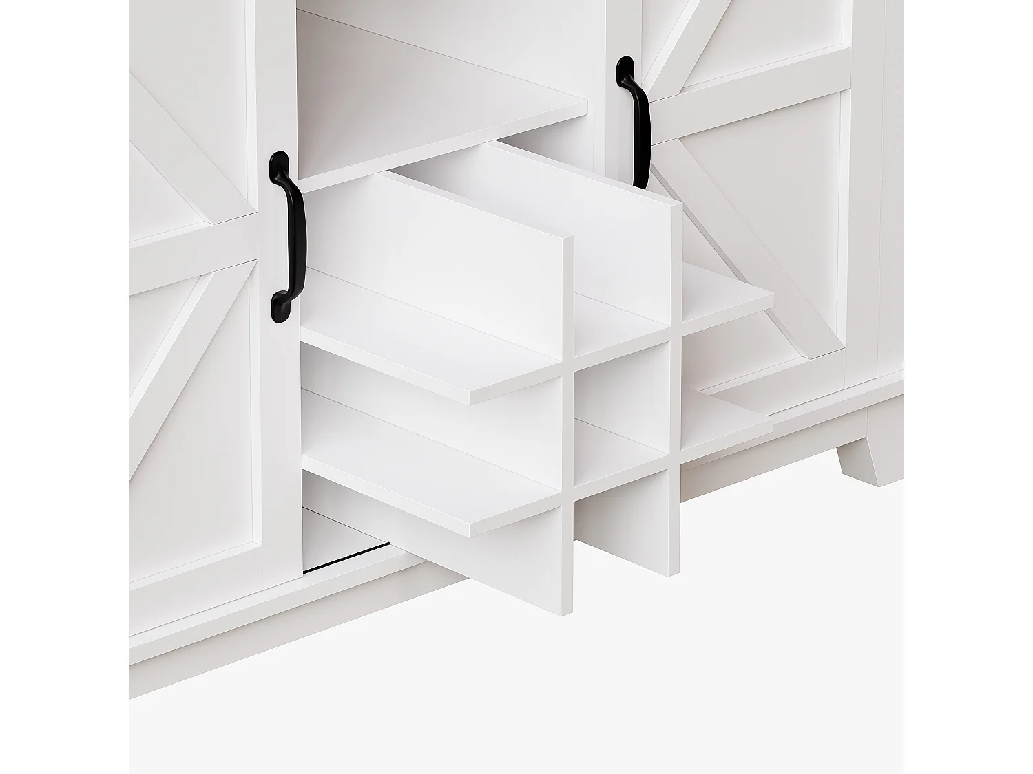 Buffet haut blanc - Buffet avec 3 tiroirs et 4 portes - éclairage LED et rangement