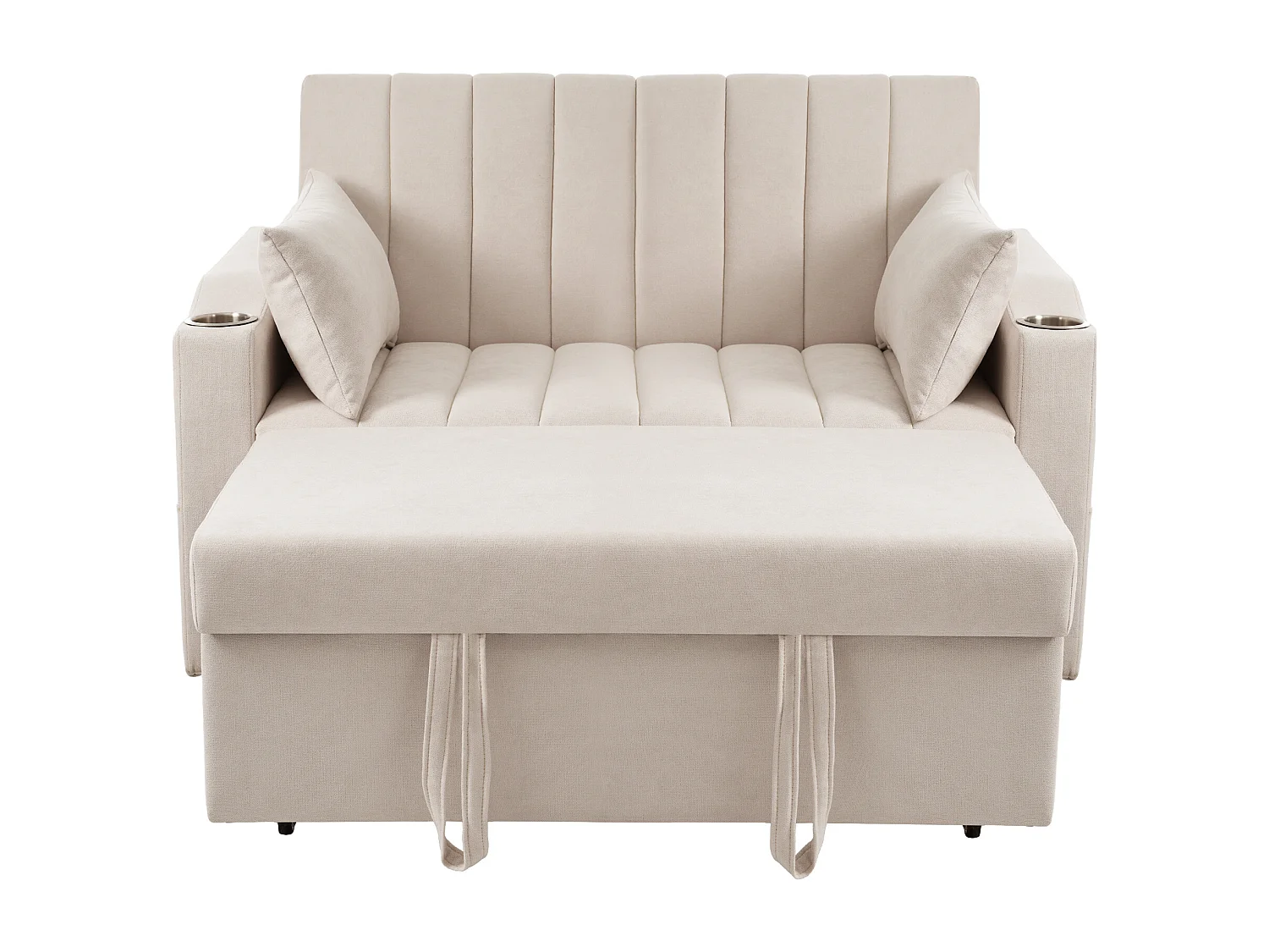 Canapé 2 places beige - Fauteuil convertible avec porte-gobelet et poche de rangement - pour salon et chambre