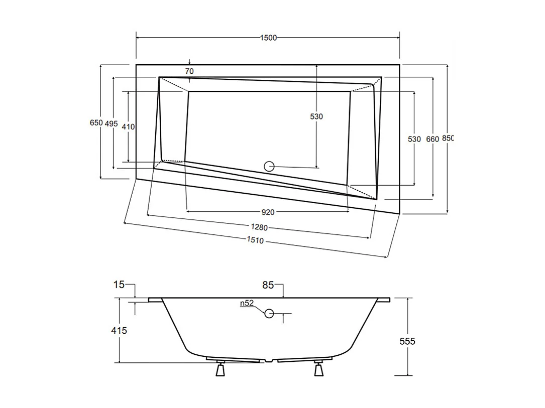 Hoekbad INTIMA SLIM 150x85 rechts met piepschuim bekleding | Afvoer &amp; voeten GRATIS!