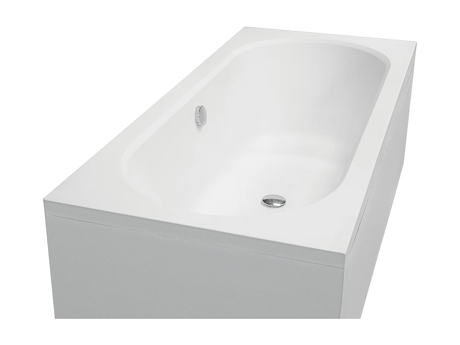 Baignoire rectangulaire 160x75 VITAE acrylique blanc + avec Tablier + Pieds + Vidage à chromé