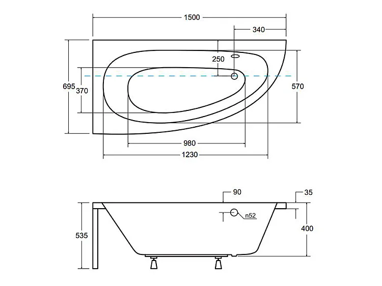 Badewanne Eckwanne MILENA 150x70 Links mit AcrylSchürze | Ablauf & Füße GRATIS !
