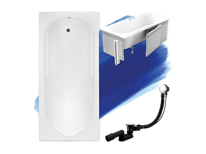 Baignoire rectangulaire 160x70 BONA acrylique blanc + Habillage en polystyrène + Pieds + Vidage à chromé