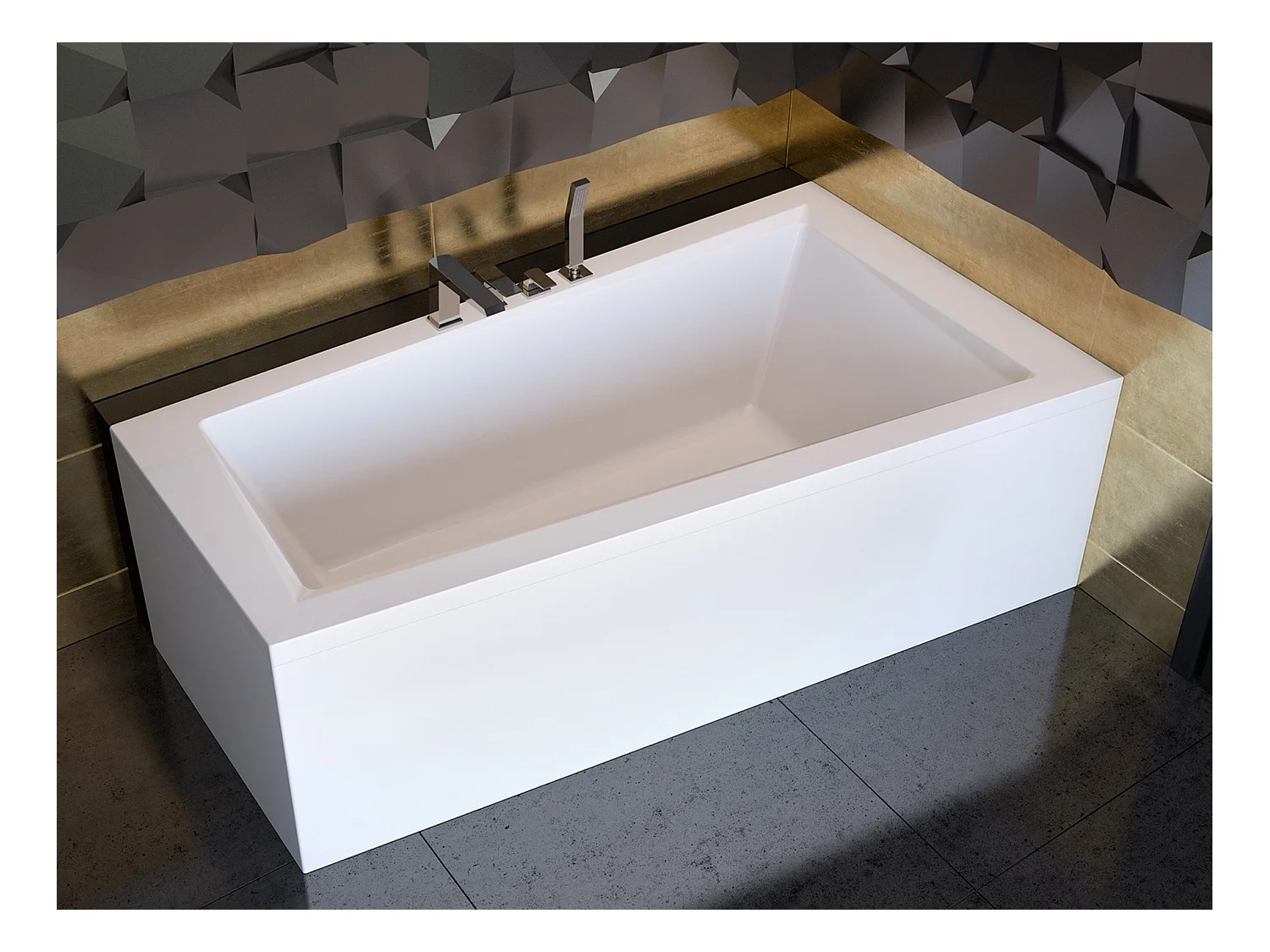 Hoekbad INTIMA 150x85 rechts met acrylschort | Afvoer &amp; poten GRATIS!