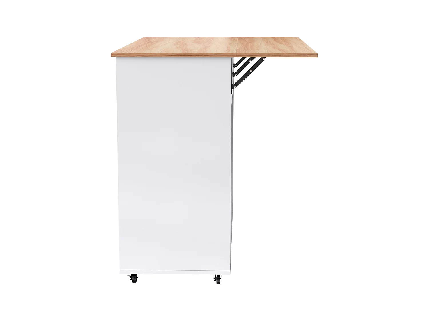 Desserte blanc - Îlot de cuisine con 2 puertas y 2 cajones - toallero y 5 ruedas - tablero plegable