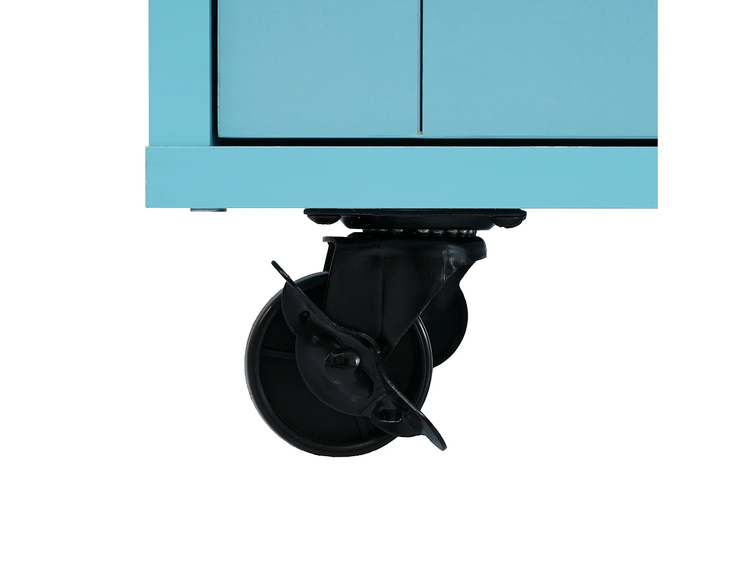 Desserte bleu - Îlot de cuisine con 2 puertas y 2 cajones - toallero y 5 ruedas - tablero plegable