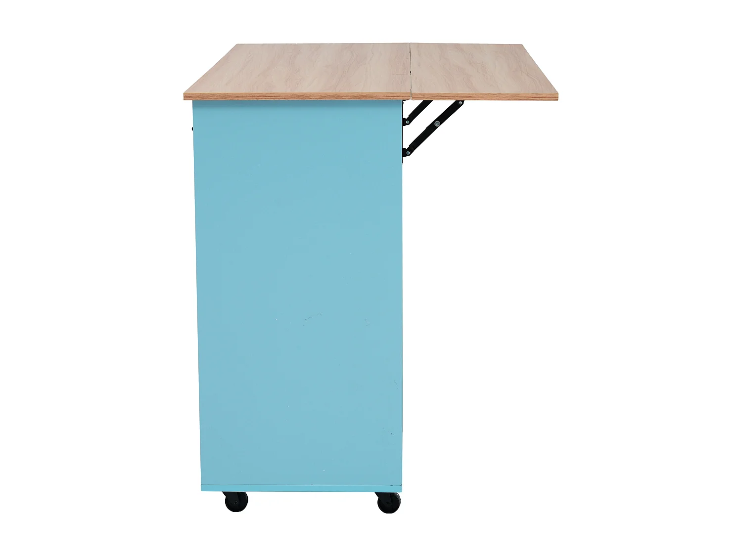 Desserte bleu - Îlot de cuisine con 2 puertas y 2 cajones - toallero y 5 ruedas - tablero plegable