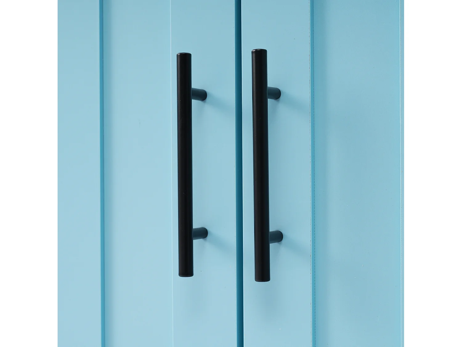 Desserte bleu - Îlot de cuisine con 2 puertas y 2 cajones - toallero y 5 ruedas - tablero plegable