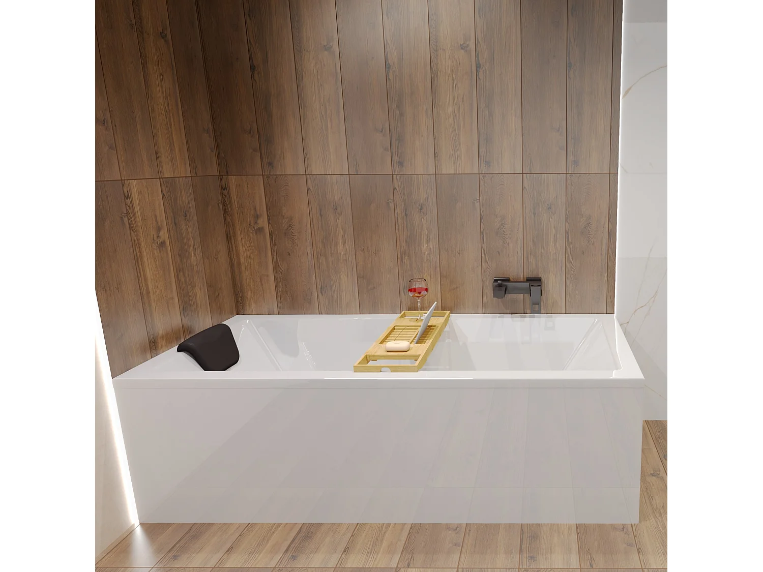 Baignoire rectangulaire 180x80 QUADRO acrylique blanc, sans Habillage + Repose Tête + Pieds + Vidage à chromé