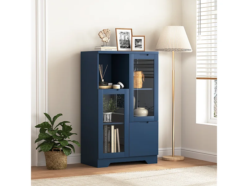 Blaue Vitrine - Esszimmermöbel mit 2 Türen und 1 Schublade - offene Aufbewahrung - für schlafzimmer und wohnzimmer