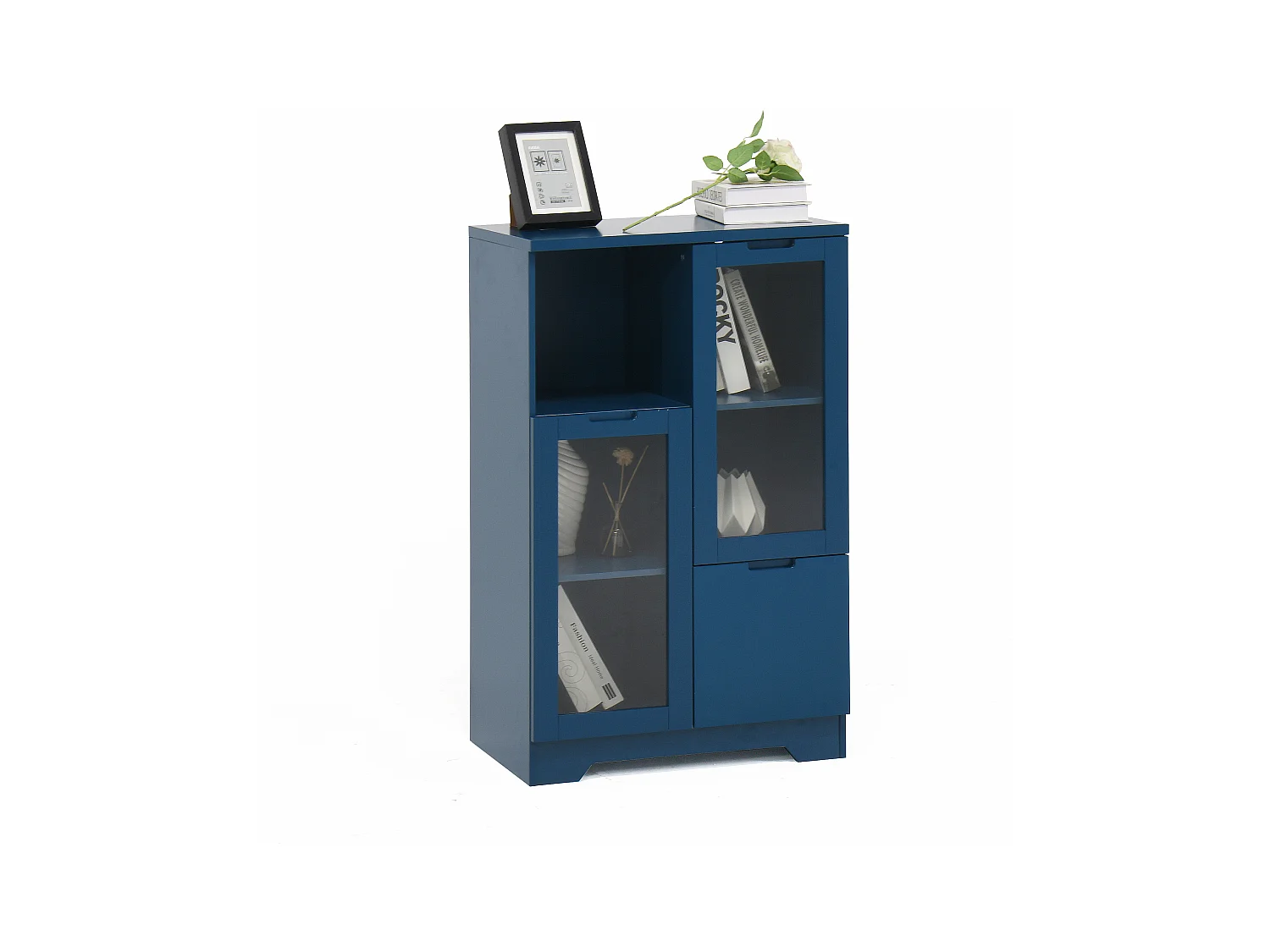 Blaue Vitrine - Esszimmermöbel mit 2 Türen und 1 Schublade - offene Aufbewahrung - für schlafzimmer und wohnzimmer