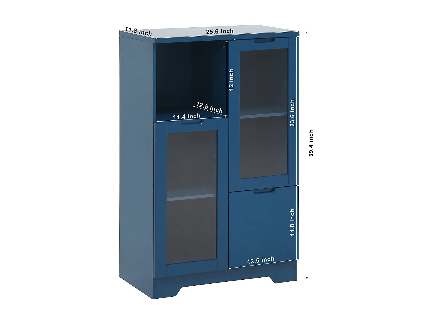 Blauwe vitrinekast - Eetkamermeubel met 2 deuren en 1 lade - open opbergruimte - voor slaapkamer en woonkamer