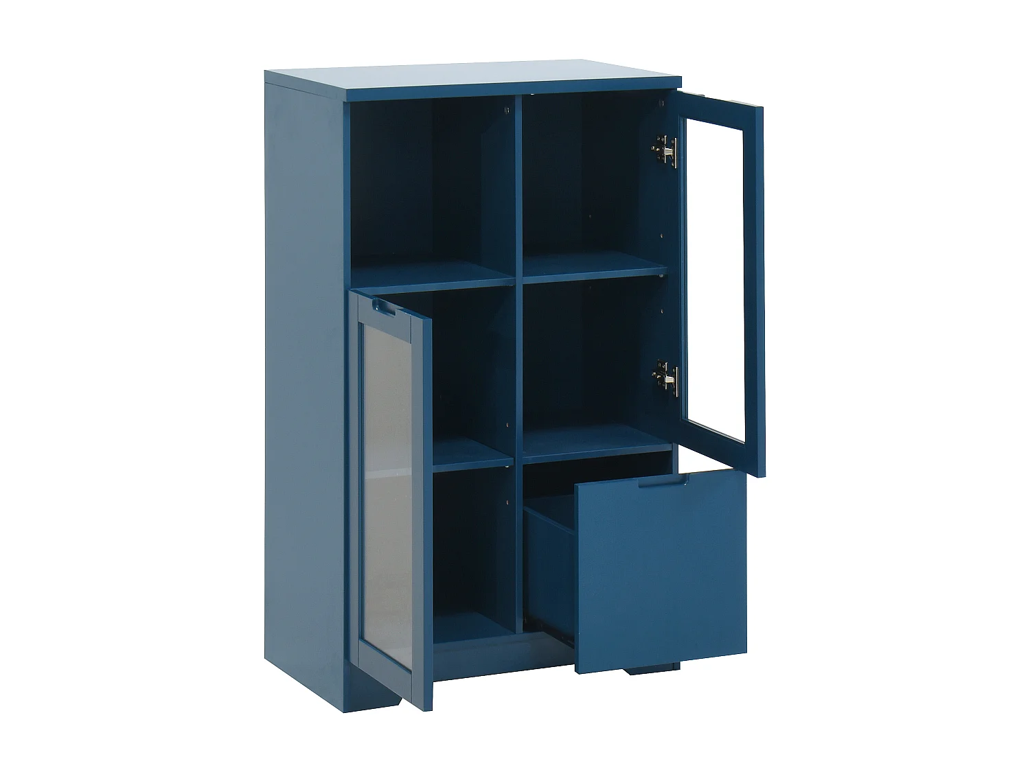 Blauwe vitrinekast - Eetkamermeubel met 2 deuren en 1 lade - open opbergruimte - voor slaapkamer en woonkamer