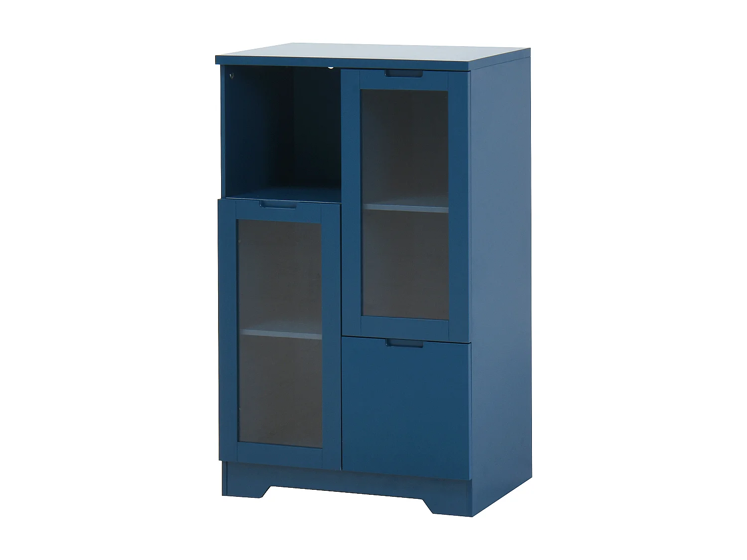 Blauwe vitrinekast - Eetkamermeubel met 2 deuren en 1 lade - open opbergruimte - voor slaapkamer en woonkamer