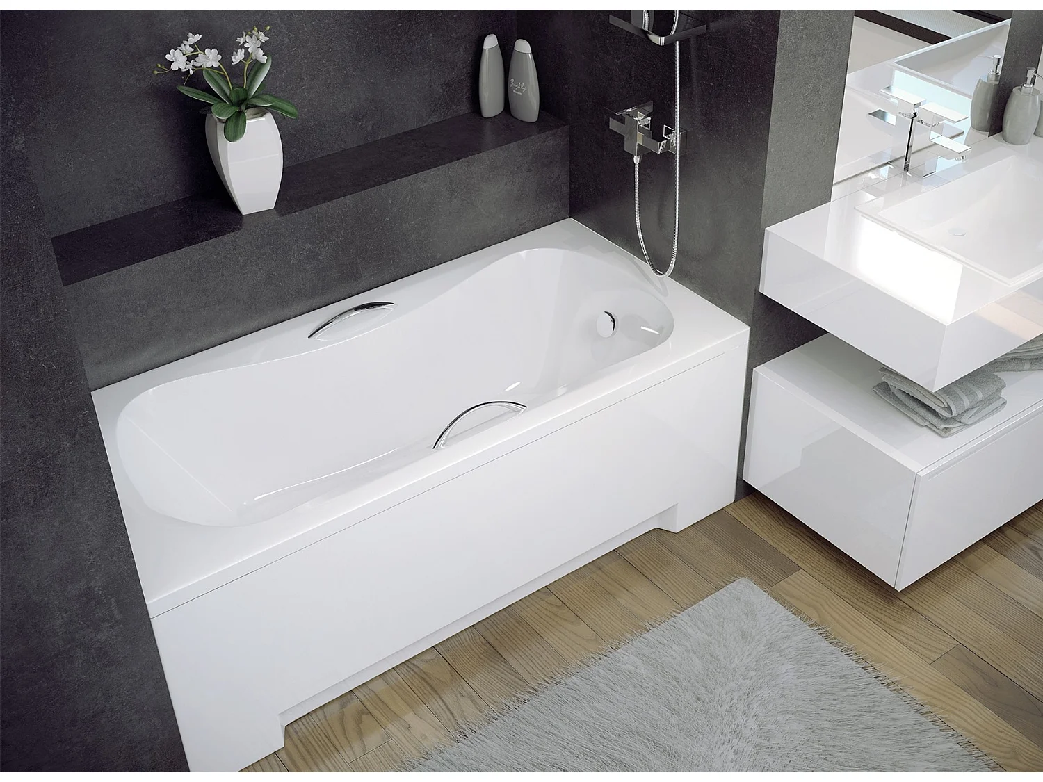 Badewanne Rechteck ARIA PLUS 170x70 mit AcrylSchürze und Handgriffen | Ablauf & Füße GRATIS !