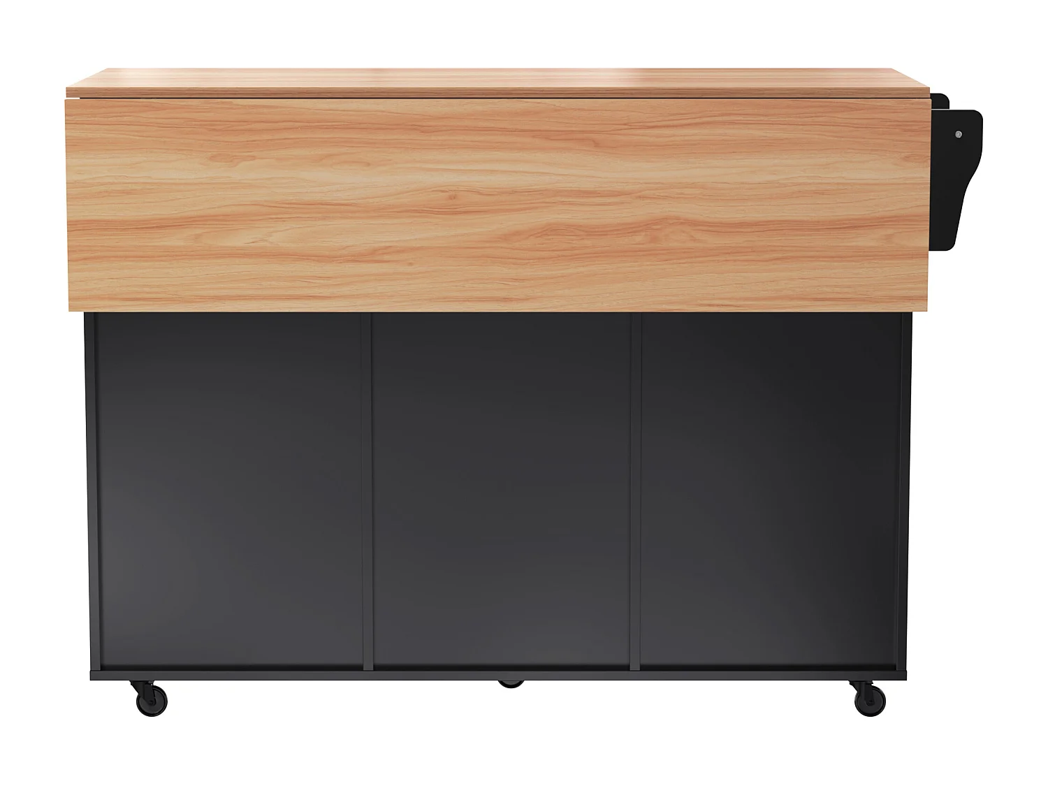 Carrinho preto - Ilha central com 2 portas e 2 gavetas - toalheiro e 5 rodízios - tampo rebatível