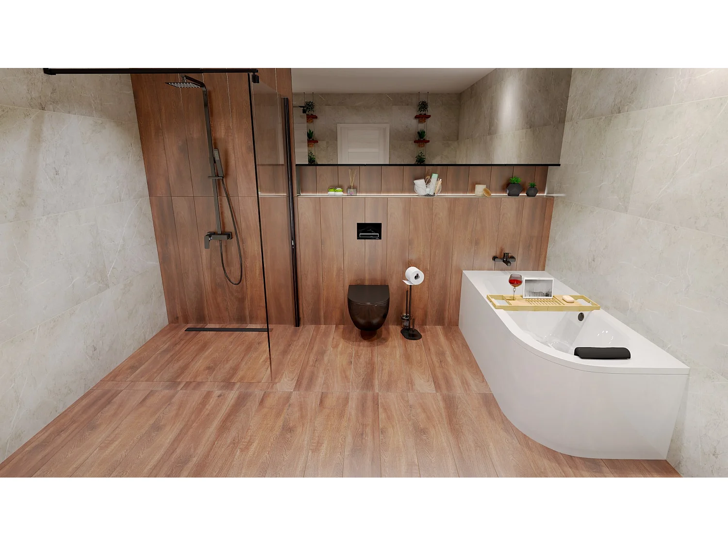 Hoekbad AVITA 170x75 links + bamboe badrek + hoofdsteun KODI | Afvoer &amp; voeten GRATIS!