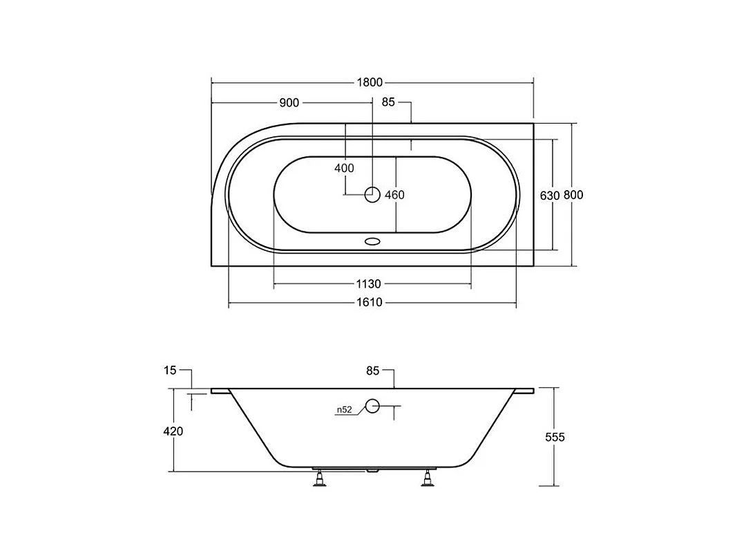 Baignoire asymétrique 180x80 Gauche AVITA SLIM acrylique blanc + Habillage en polystyrène (4 cm) + Pieds + Vidage à chromé